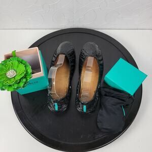 Tieks Womens Shoes Size 7 Obsidian Black Patent Croc Print Leather Ballet Flats